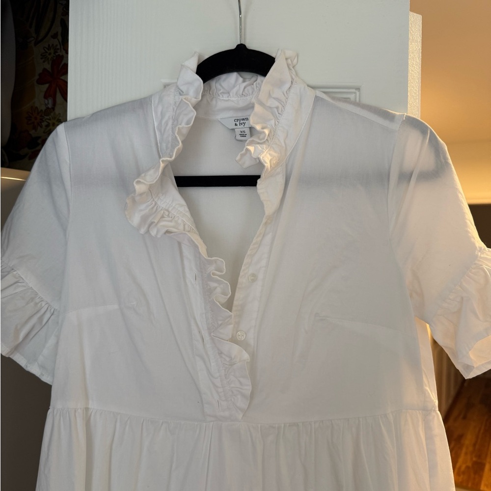 Crown & Ivy White Ruffled Midi Dress